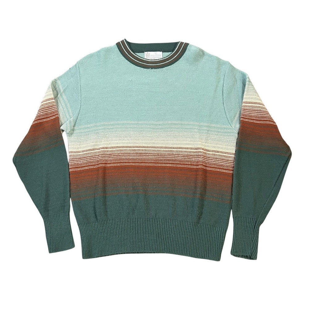 True VTG 70s Sears Kings Road Sweater Men Large Green Tennis Preppy Varsity Crew